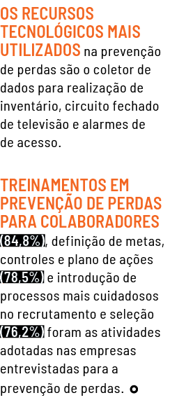 Os recursos tecnológicos mais utilizados na prevenção de perdas são o coletor de dados para realização de inventário,   