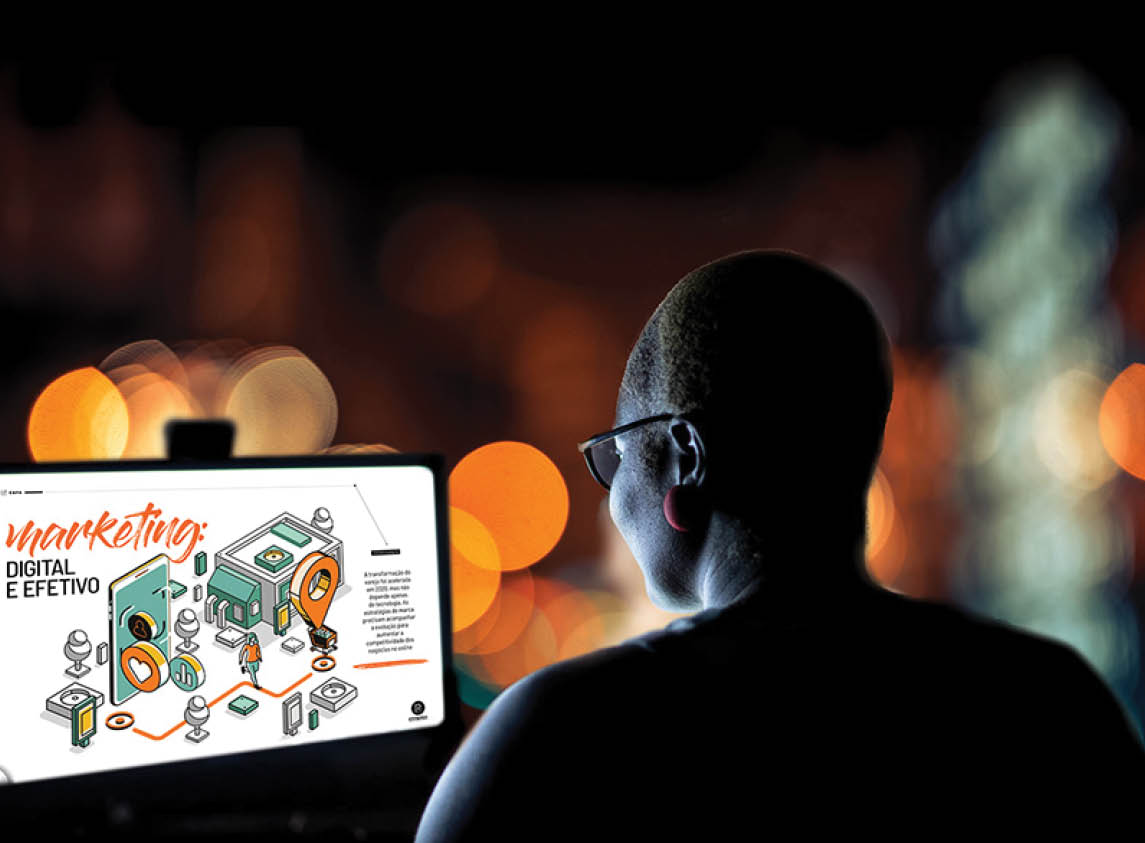 Rear view of businesswoman working late in the office