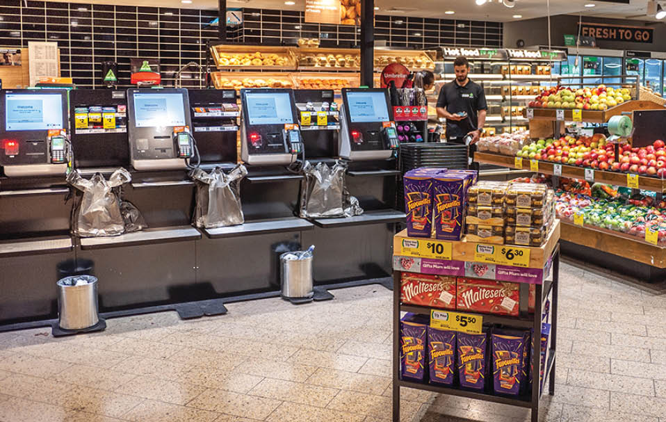City of Melbourne, VIC Australia-May 13th 2018:  self check-out machines in   Woolworths Metro supermarket 