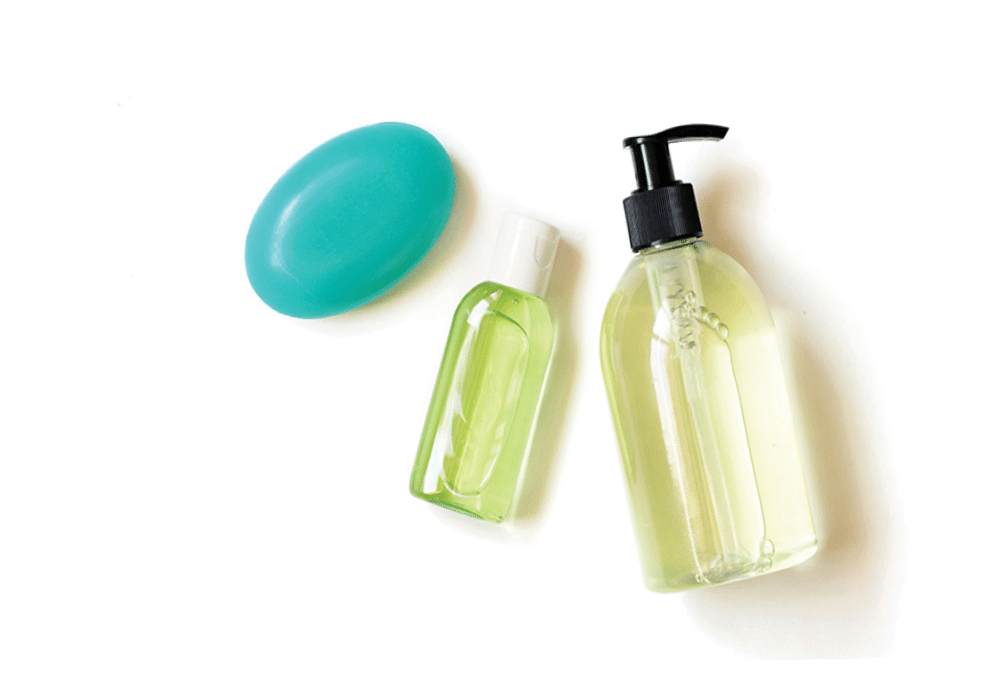 Antibacterial liquid and soap bar, hydroalcoholic sanitizer gel for hands washing  Hygiene concept, coronavirus prevention